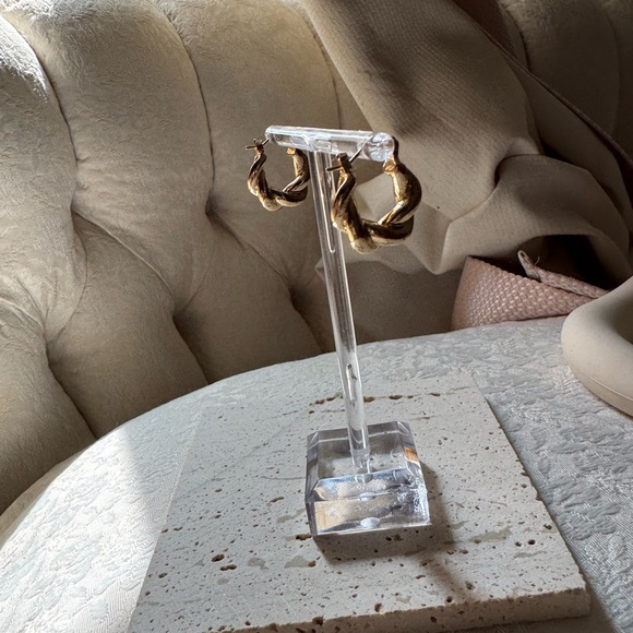 Girl Wear These 18K Gold Filled Gold Twisted Hoops - Picture 3 of 3